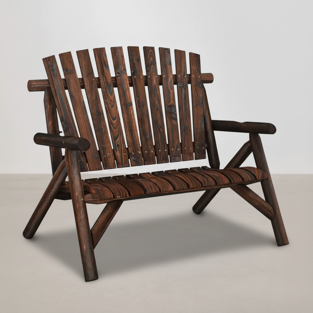 Banc de jardin 2 places style Adirondack en bois d'épicéa marron - Club Adirondack photo 1